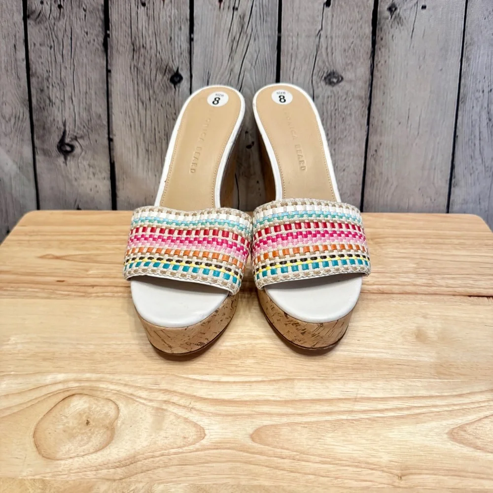 Veronica Beard Rainbow Raffia Cork Wedge Platform Sandals Size 8 New Vacation